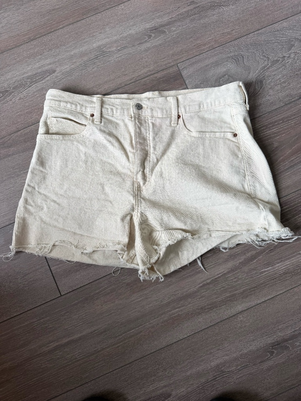 OLD NAVY, size 18,  Cream High Rise Button Fly Cutoff Denim Shorts Frayed Hem